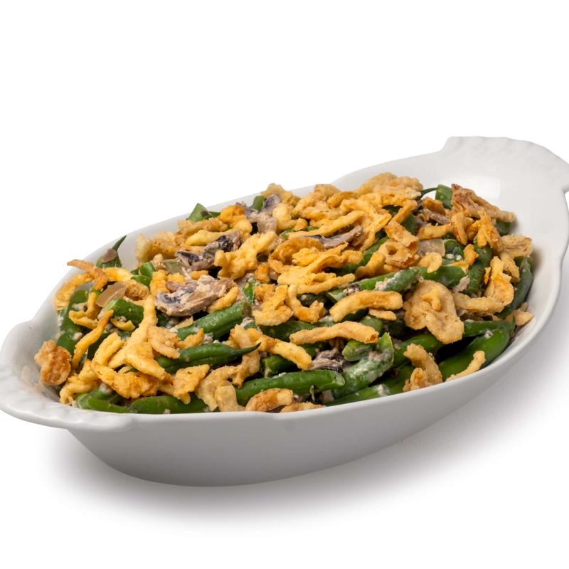 Green bean casserole in a small serving dish