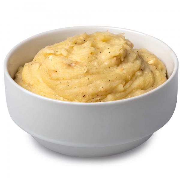 Vegan garlic mashed potatoes in a small serving bowl