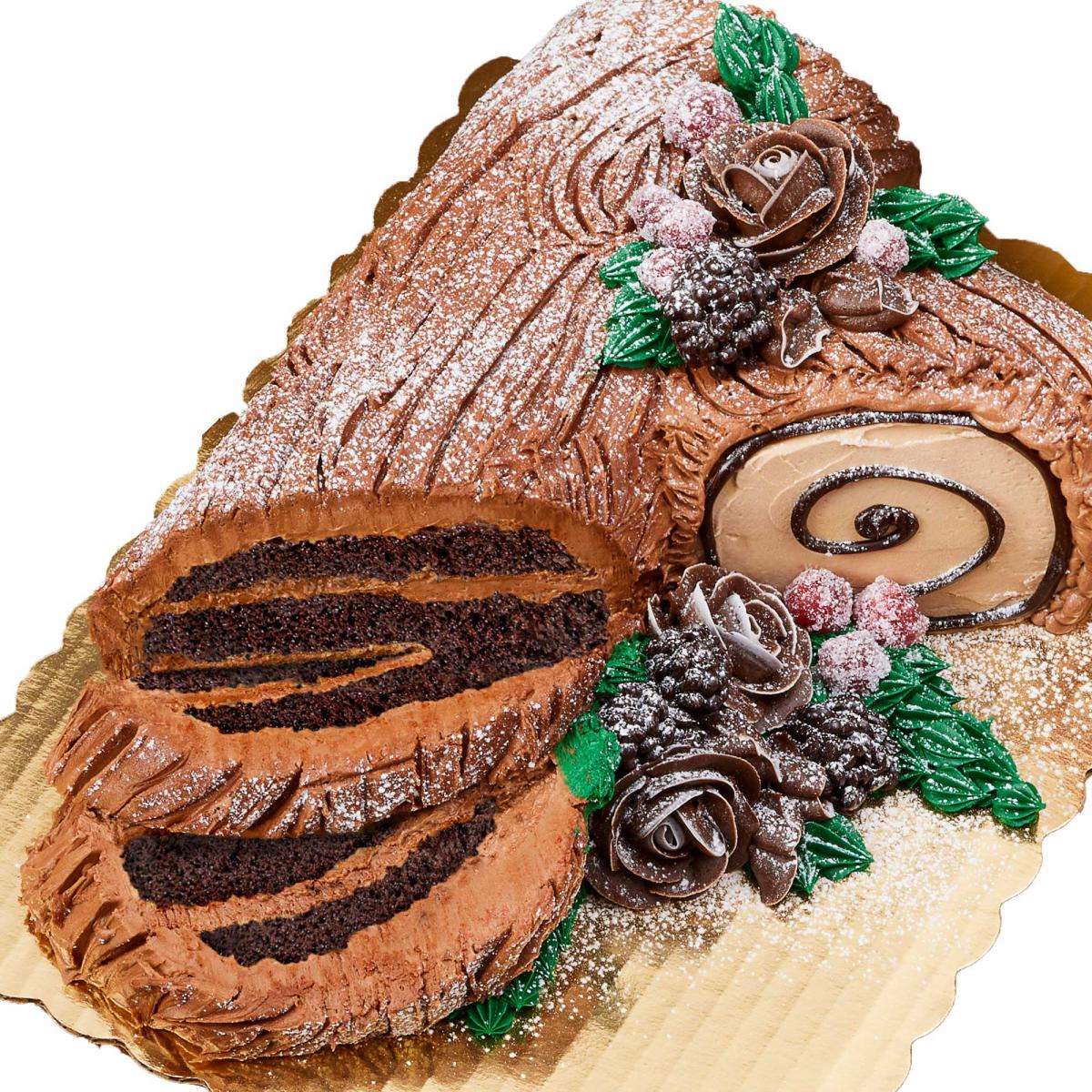 Yule Log chocolate sliced Cake