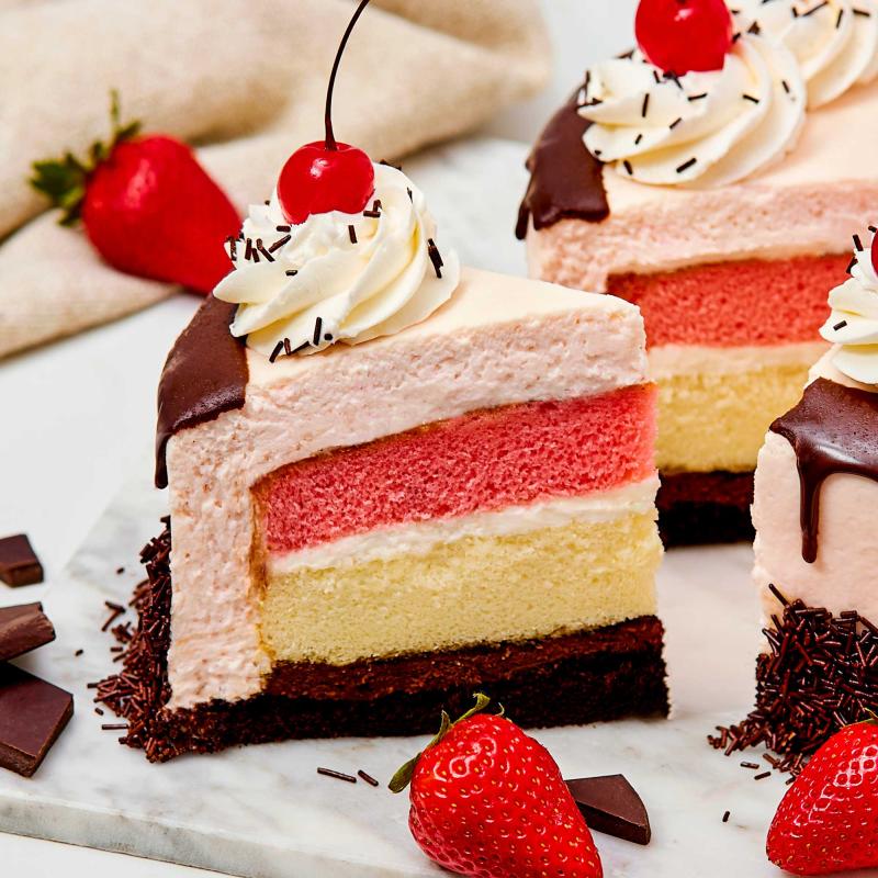 Neapolitan double 8-inch cake slice