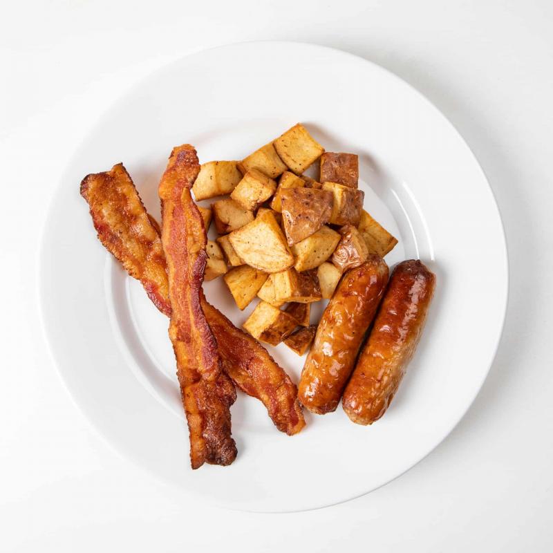 A la carte breakfast with bacon, sausage and potatoes